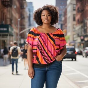 New Directions Pink and Orange Striped Blouse